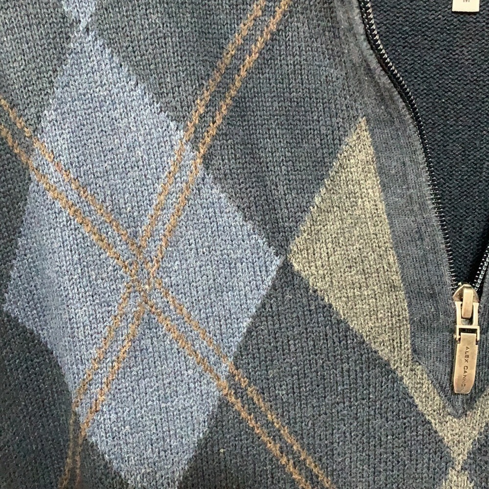 Alex Cannon 1/4 Zip Black Blue Tan Diamond Argyle Knit Pullover Cotton Sweater M - Picture 9 of 17